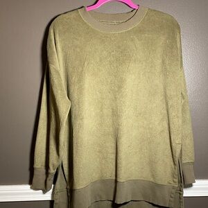 Aerie Over sized Cozy Olive Green w/ Taupe Crew neck and Sleeve Cuffs Sweatshirt